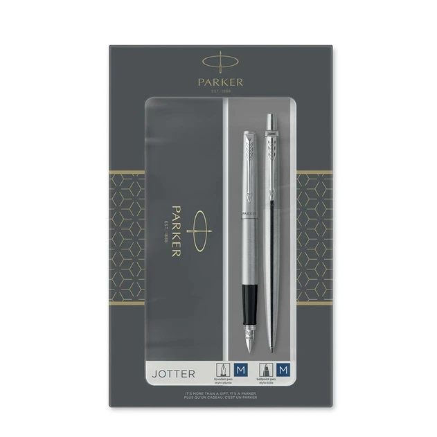 ParkerĀ® Parker Jotter Duo Set Stainless Steel Chrome Trim Ballpoint & Fountain Pen