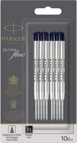Parker Quinkflow Black Medium Ballpoint Refill (10 Pack)
